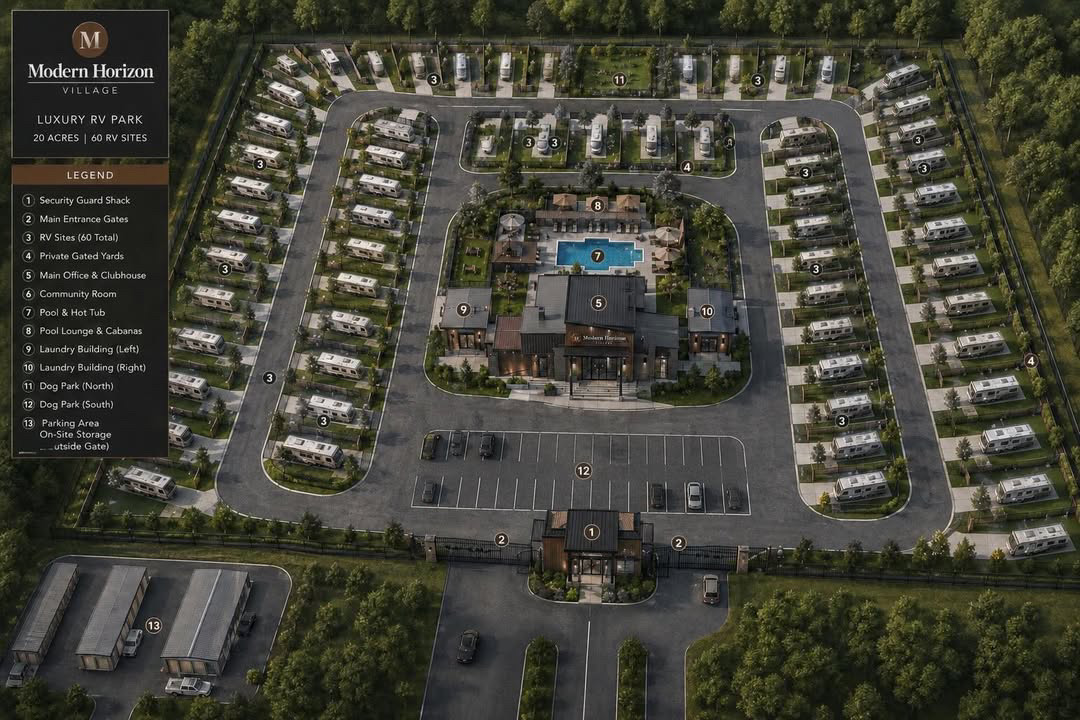 Aerial site map of the entire RV park community